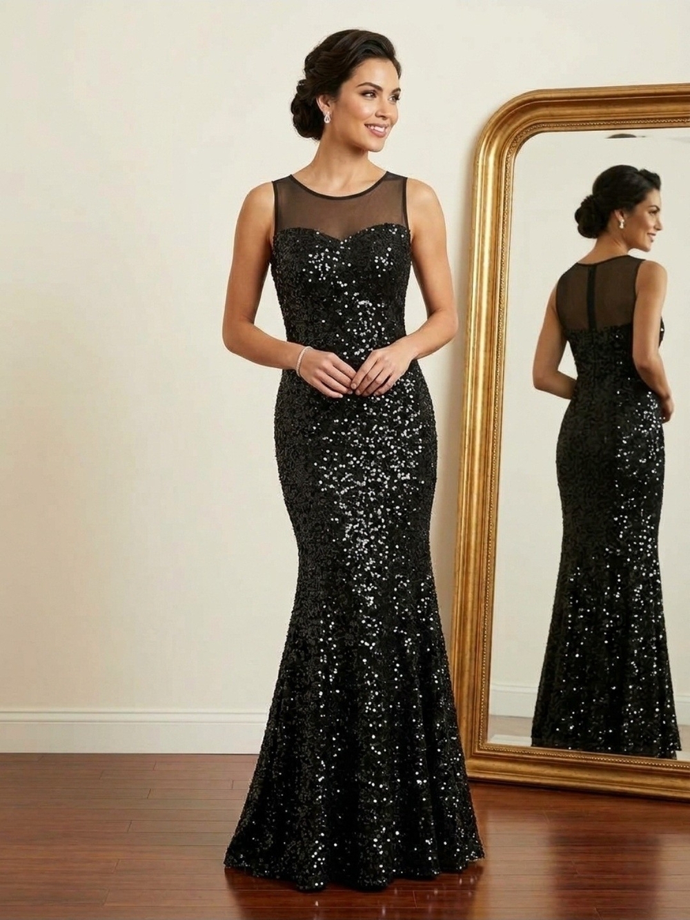 Black Sequin Evening Gown